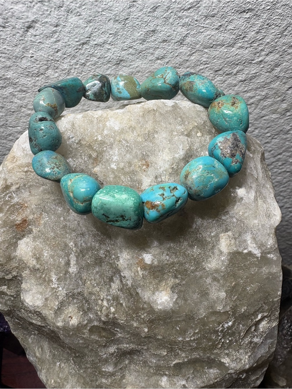 Blue Turquoise Stone Irregular Bead Stretchy Bracelet